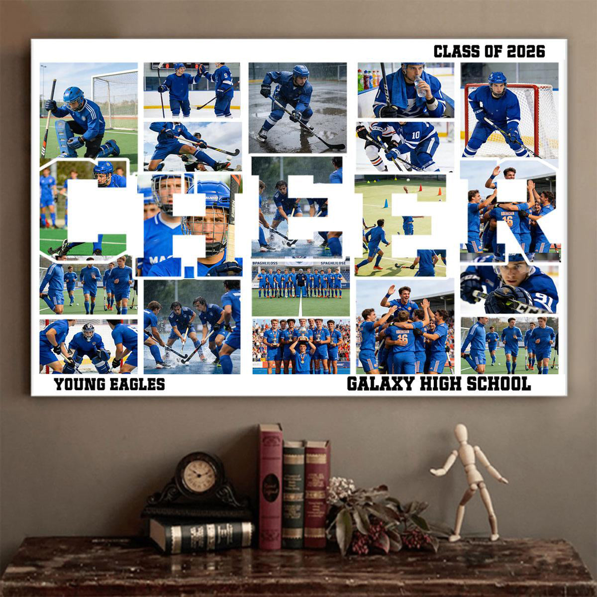 Personalized Football Cheer Photo Collage Canvas Painting with Team Name Birthday Home Decor Gift for Sport Coach