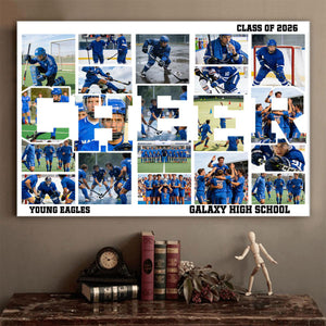 Personalized Football Cheer Photo Collage Canvas Painting with Team Name Birthday Home Decor Gift for Sport Coach