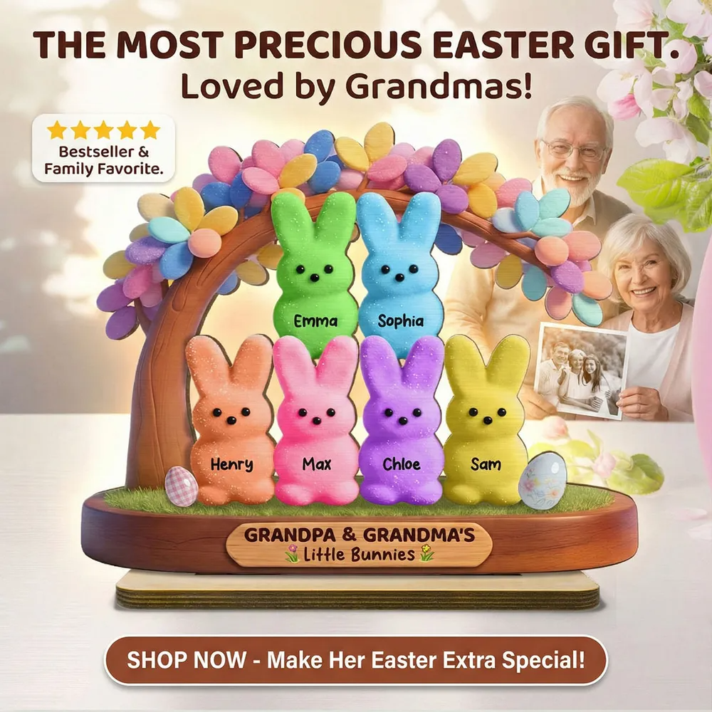 Colorful Happy Easter Grandma Little Bunnies - Personalized Wooden Plaque