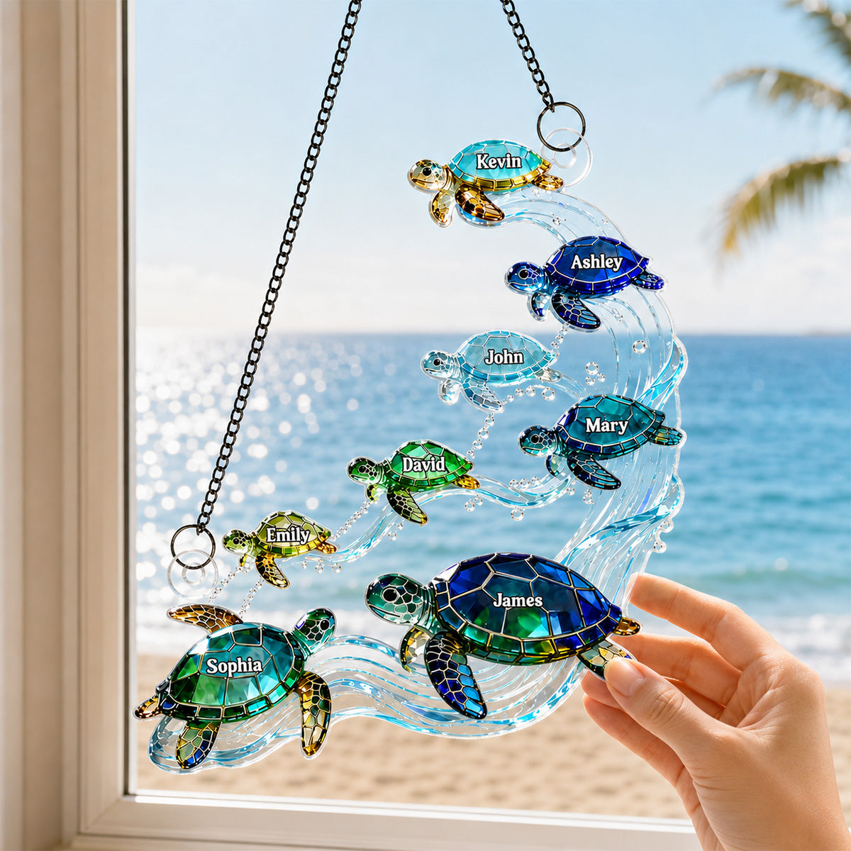 Personalized Sea Turtle Family Suncatcher – Summer Window Decoration