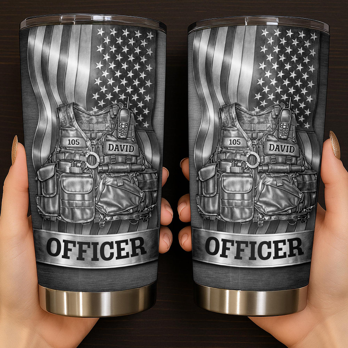 Officer Tactical Vest, Personalized Stainless Steel Tumbler, Gift For Police Lovers