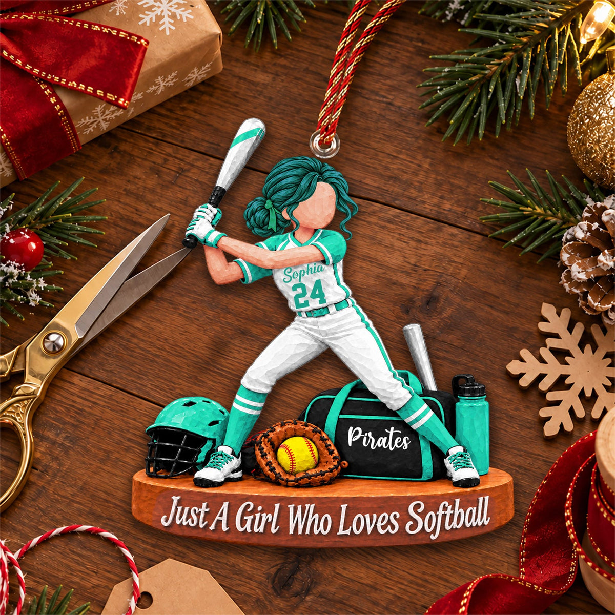 Personalized Softball Girl Christmas Ornament – Custom Player Name Keepsake Gift For Softball Players & Fans