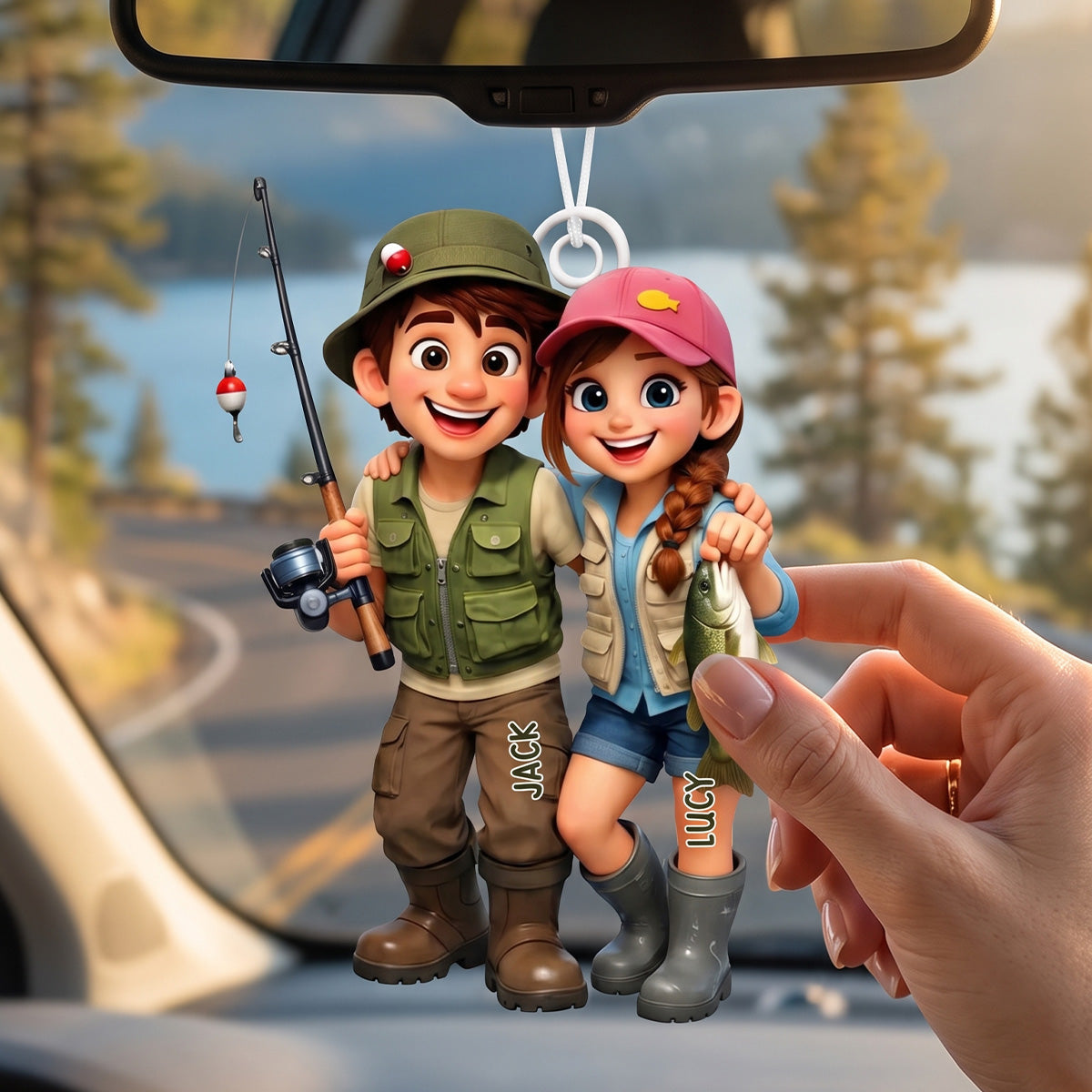 Personalized Acrylic Hanging Ornament – Fishing Couple Cartoon Design | Keepsake For Lake-Loving Partners