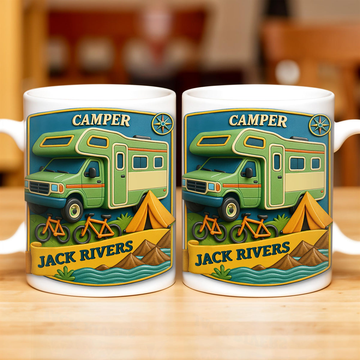 Camper, Tent, and Bicycles Design, Personalized Custom Coffee Mug, Perfect For Outdoor Lovers