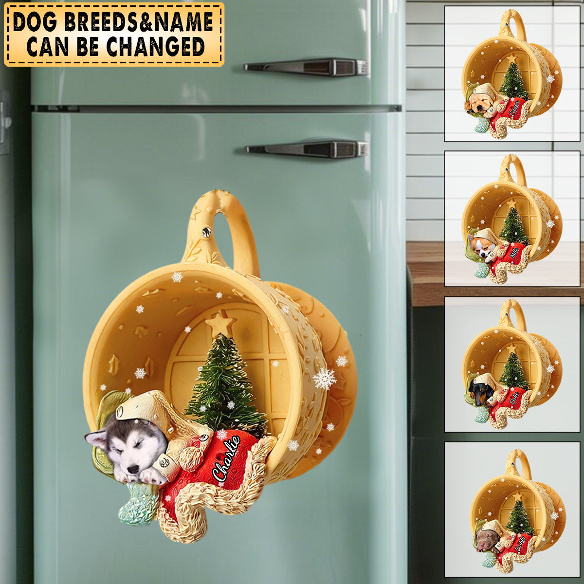 Personalized Dog Sleeping In A Tiny Cup Christmas Holiday Decal