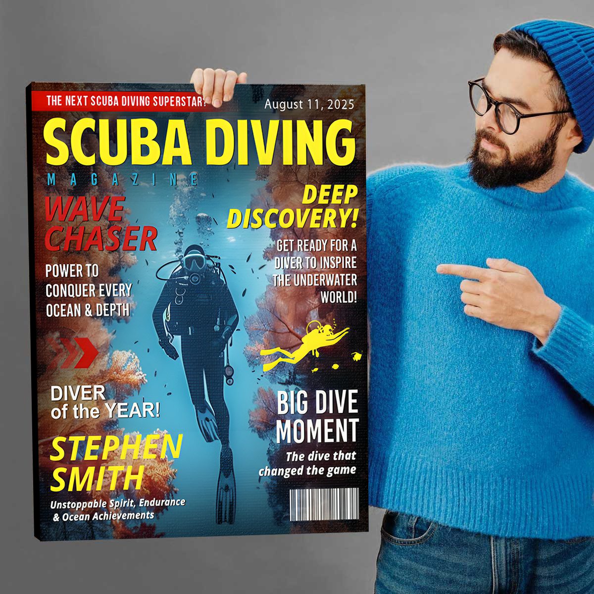 Personalized Scuba Diving Magazine Cover, Custom Scuba Diving Dad Gift, Scuba Diving Lover Gift