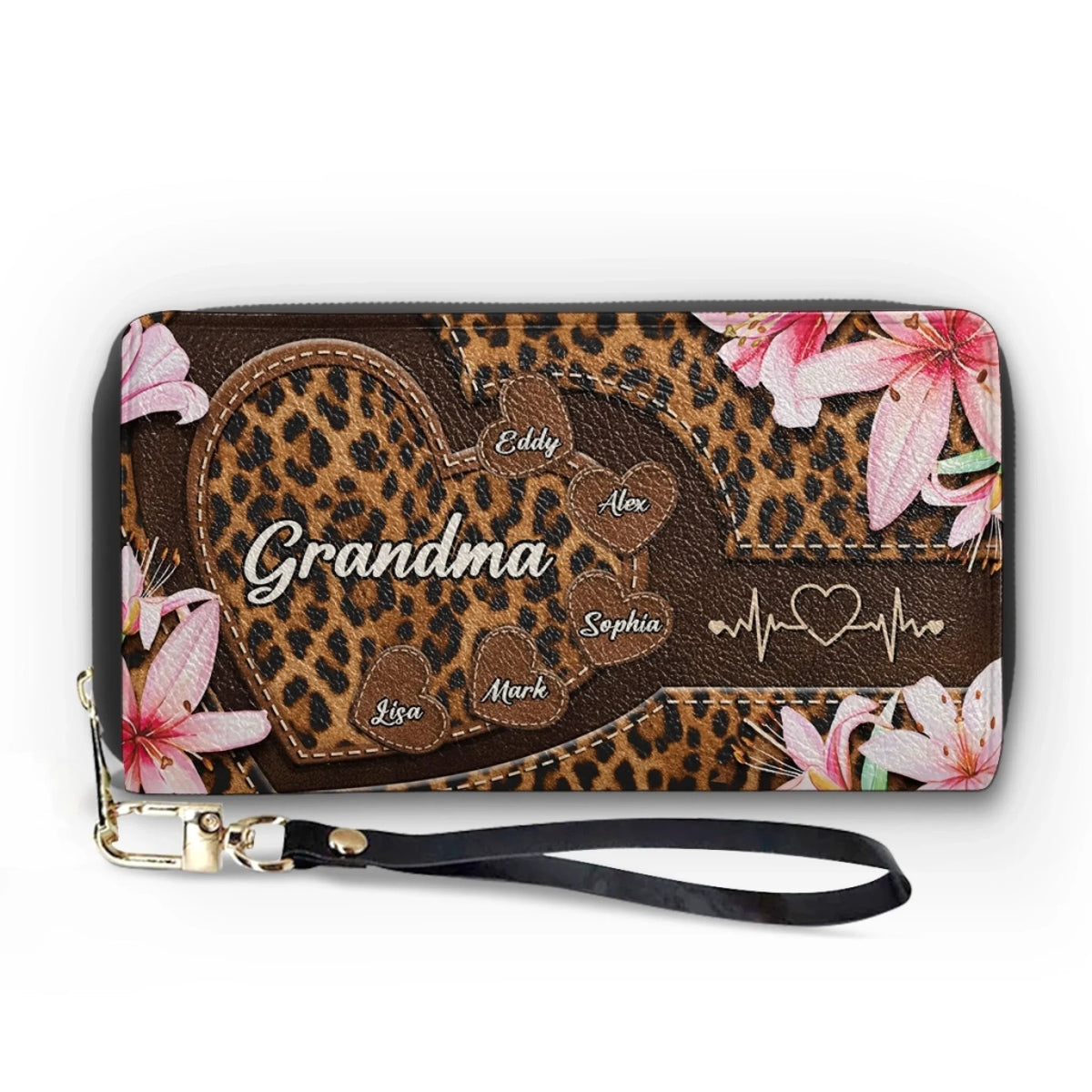 Custom Leather Long Wallet - Personalized Gifts For Mother, Grandmother - One Beat, One Love