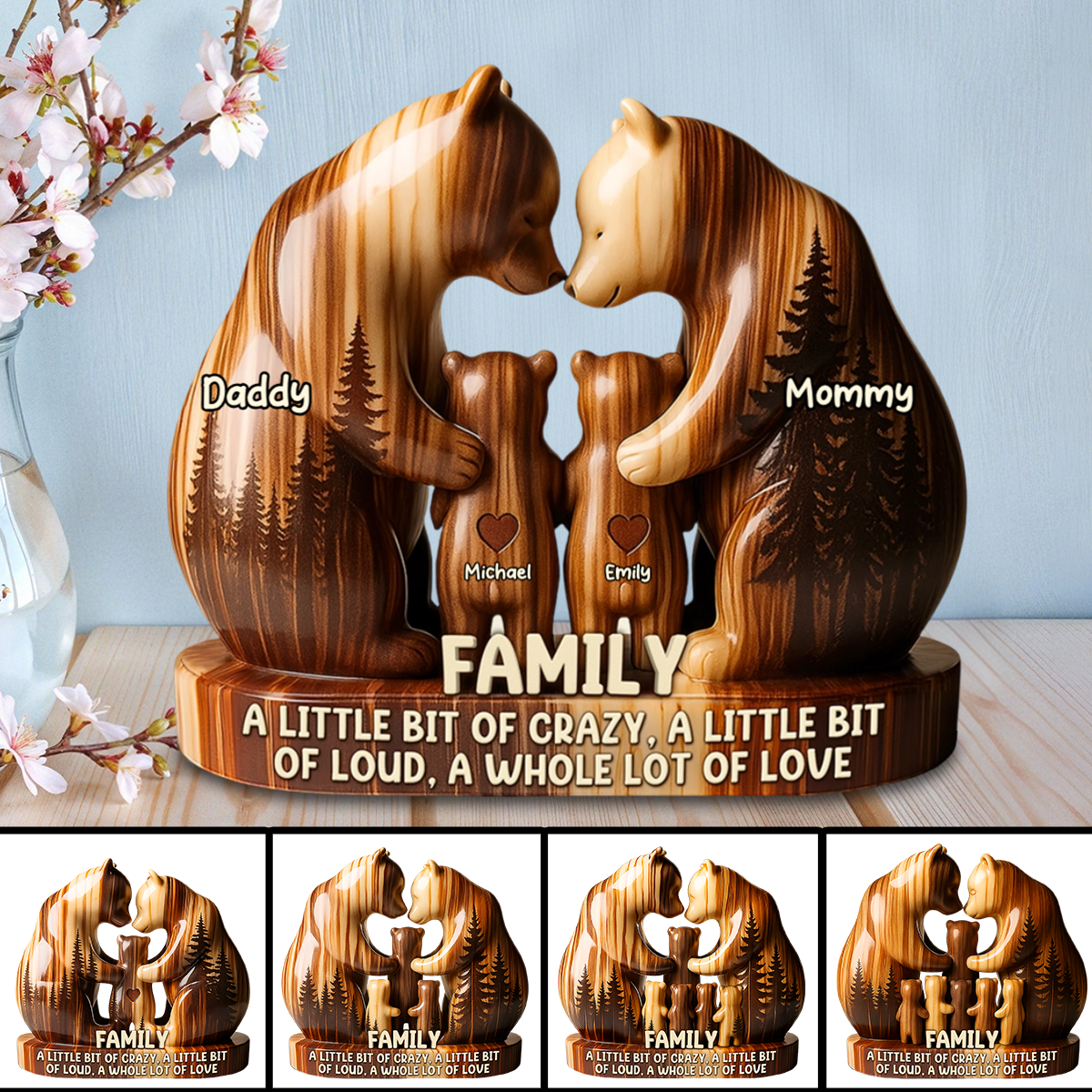 Personalized Bear Family Acrylic Plaque Gift For Family Members