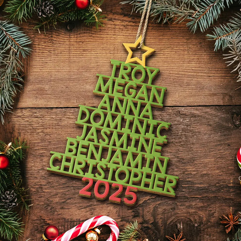Christmas Color Tree Family Name - Gift For Family, Besties, Coworker - Personalized Wood Ornament