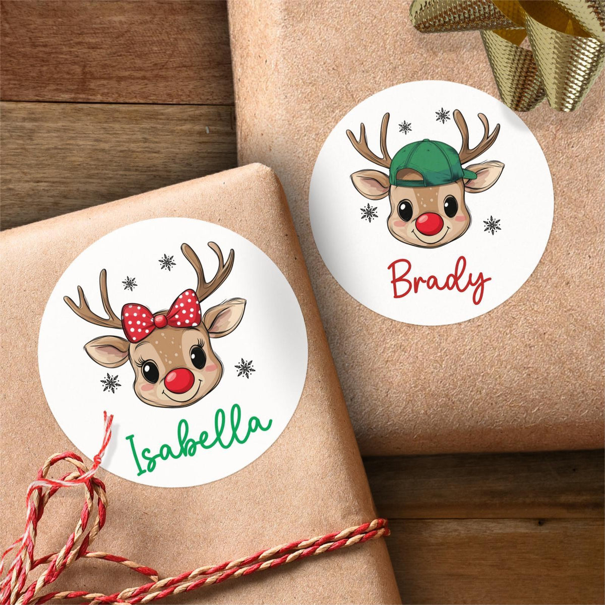 Reindeer Christmas Name Labels Personalized Holiday Gift Labels Boy Girl