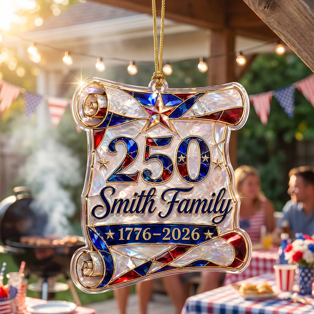 Personalized 1776–2026 Hologram Scroll Acrylic Ornament – America 250th Family Keepsake Gift
