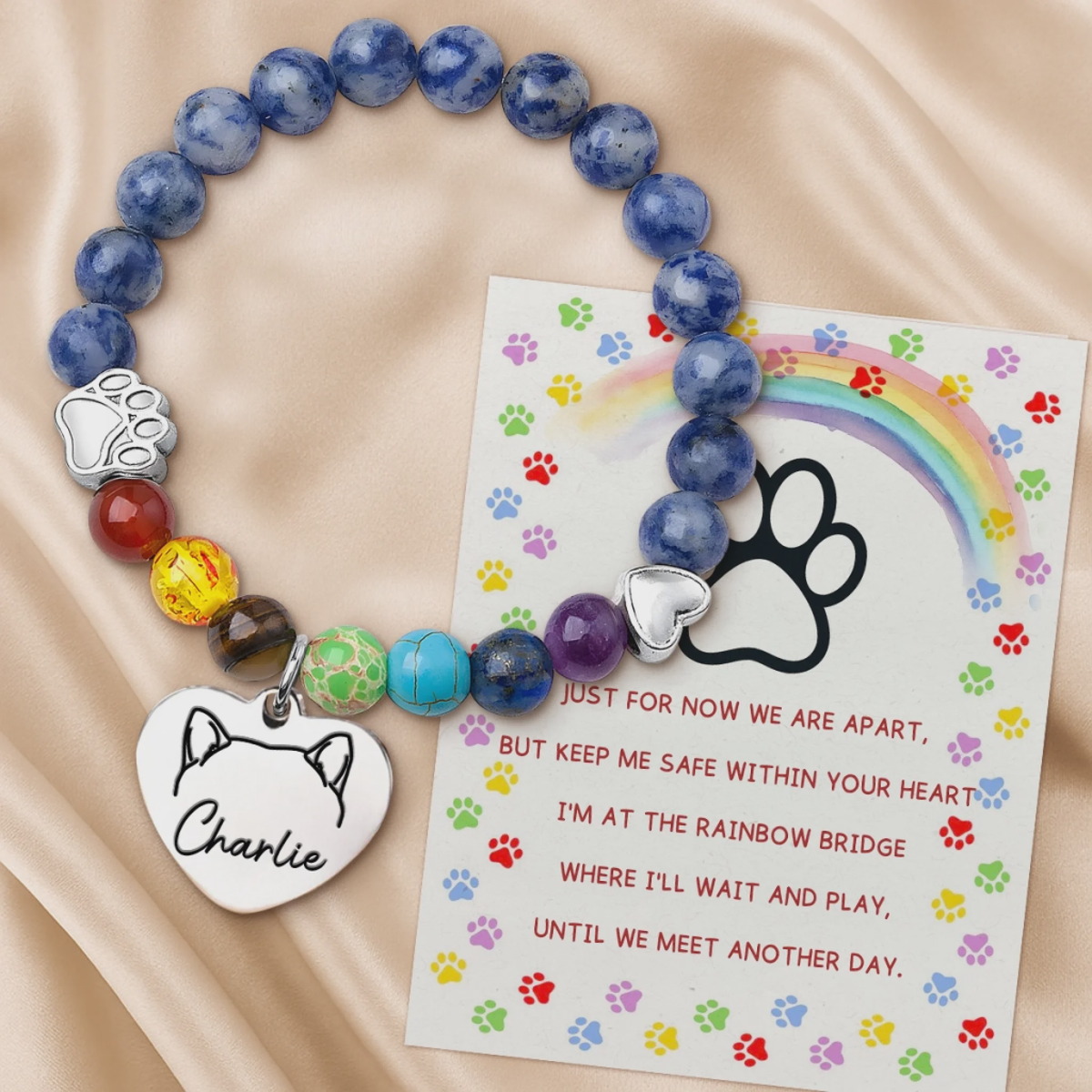 Custom Rainbow Bridge Bracelet - Personalized Pet Memorial Gifts For Dogs And Cats - Waiting At The Rainbow Bridge