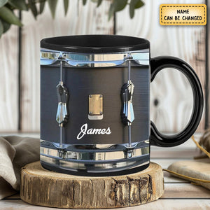 Personazlied black vintage drum cups fun drumming gifts, drummer gifts, drumming coffee cups