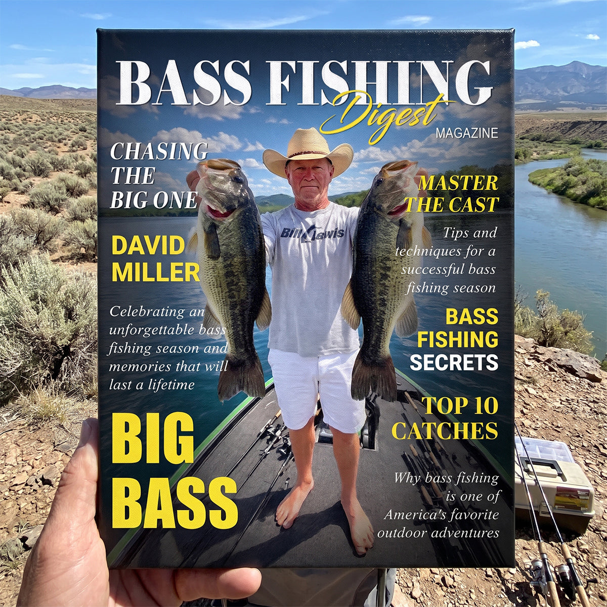 Personalized Bass Fishing Digest Magazine Cover, Custom Angler Photo Gift, Fishing Lover Gift, Bass Fishing Adventure Keepsake