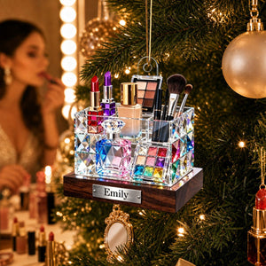 Personalized Stained Glass Cosmetic Display Box Theme Ornament - Gift For Makeup Lovers