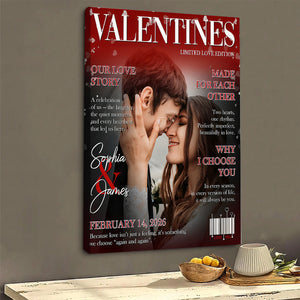 Valentine Magazine Cover, Personalized Love Story  Couple Canvas Poster, Romantic Couple Keepsake, Gift For Him and Her
