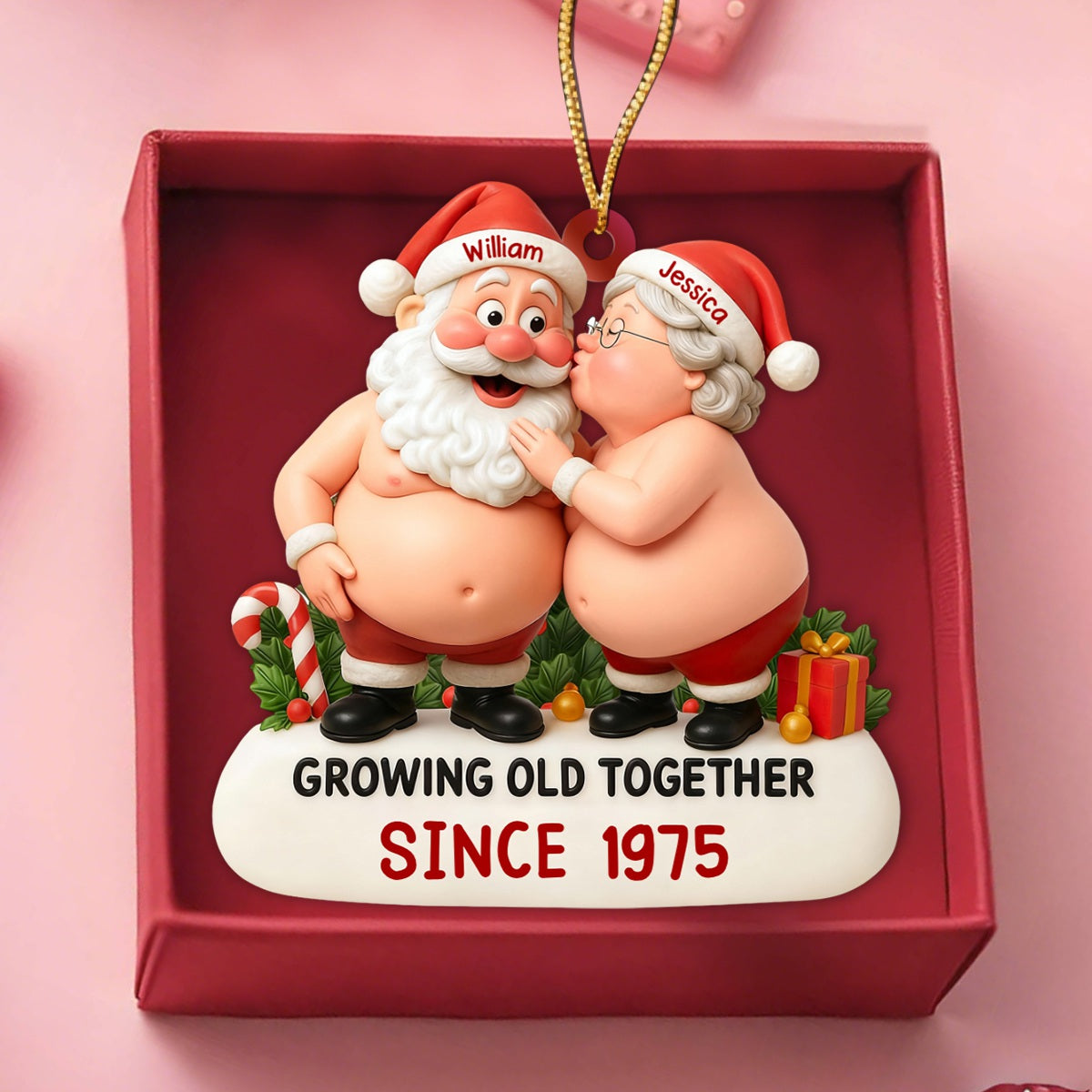 Growing Old Together With Santa and Mrs. Claus Personalized Christmas Ornament,Gift for Old Couples