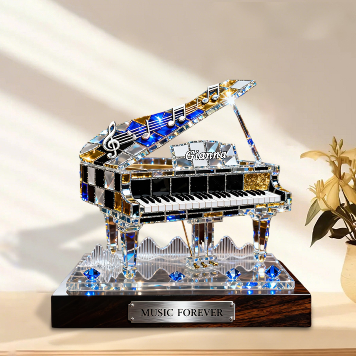 Personalized Stained Glass Effect Piano Themed Plaque,Music Lover Musician Gift