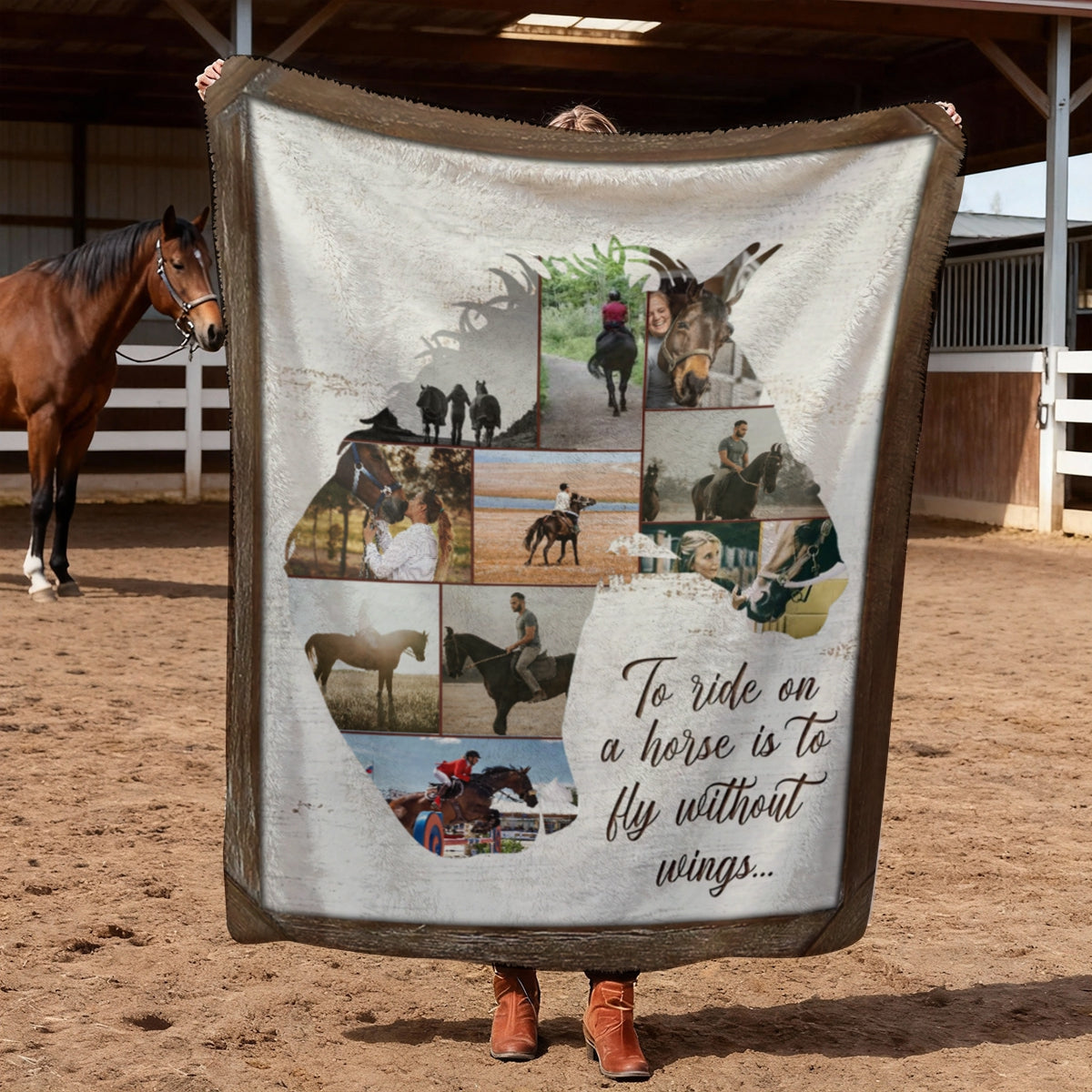 Personalized Horse Collage Photo Blanket Gift For Horse Riders, Horse Lover