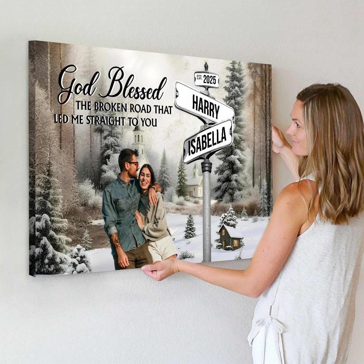 Classic Crossroad of Love - Custom Photo Anniversary Personalized Couple Canvas Poster