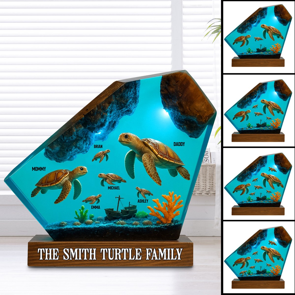 Custom Turtle Family Plaque - Personalized Gift with Names for Mom, Dad & Kids