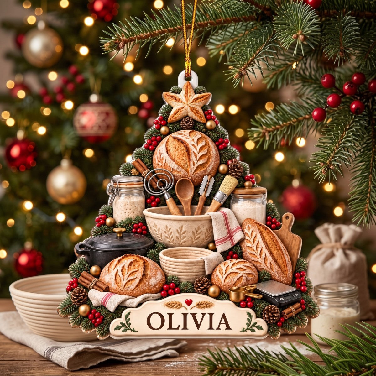 Personalized Sourdough Christmas Ornament, Custom Name Bread Baking Tree Keepsake, Bread Maker Gift, Gift For Sourdough Lover Baker