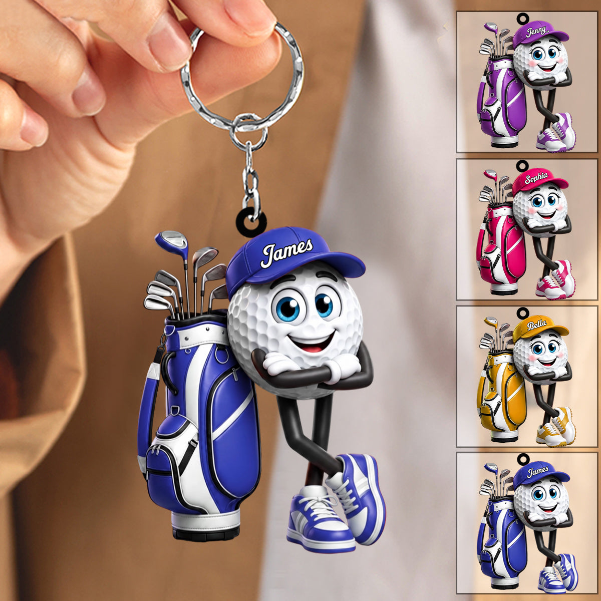 Arms Crossed Golf Ball Keychain - Personalized Cute Golf Mascot Keychain Gift for Male & Female Golfer
