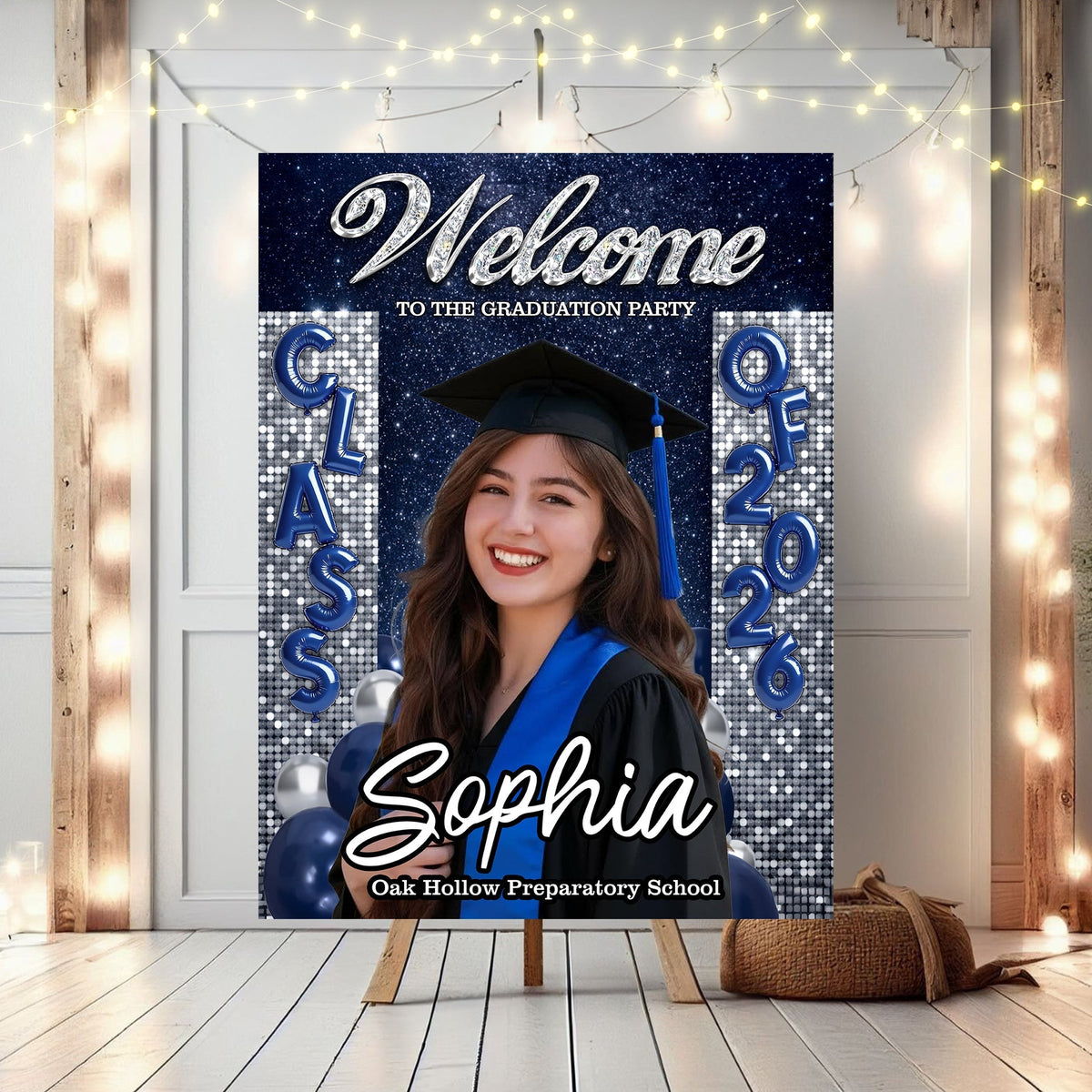 Custom Class Of 2026 - Personalized Graduation Party Welcome Sign Custom Photo Party Canvas Sign