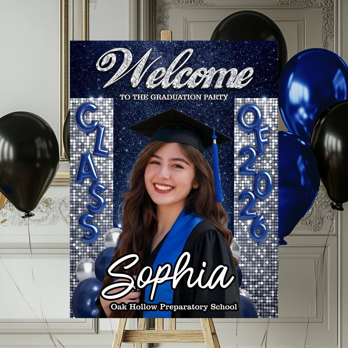 Custom Class Of 2026 - Personalized Graduation Party Welcome Sign Custom Photo Party Canvas Sign