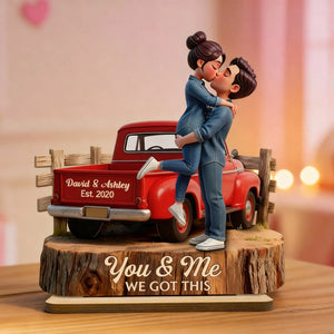 Personalized Wooden Plaque with Kissing Couple in Red Pickup Truck, Farmhouse Decor, Unique Gift for Couples