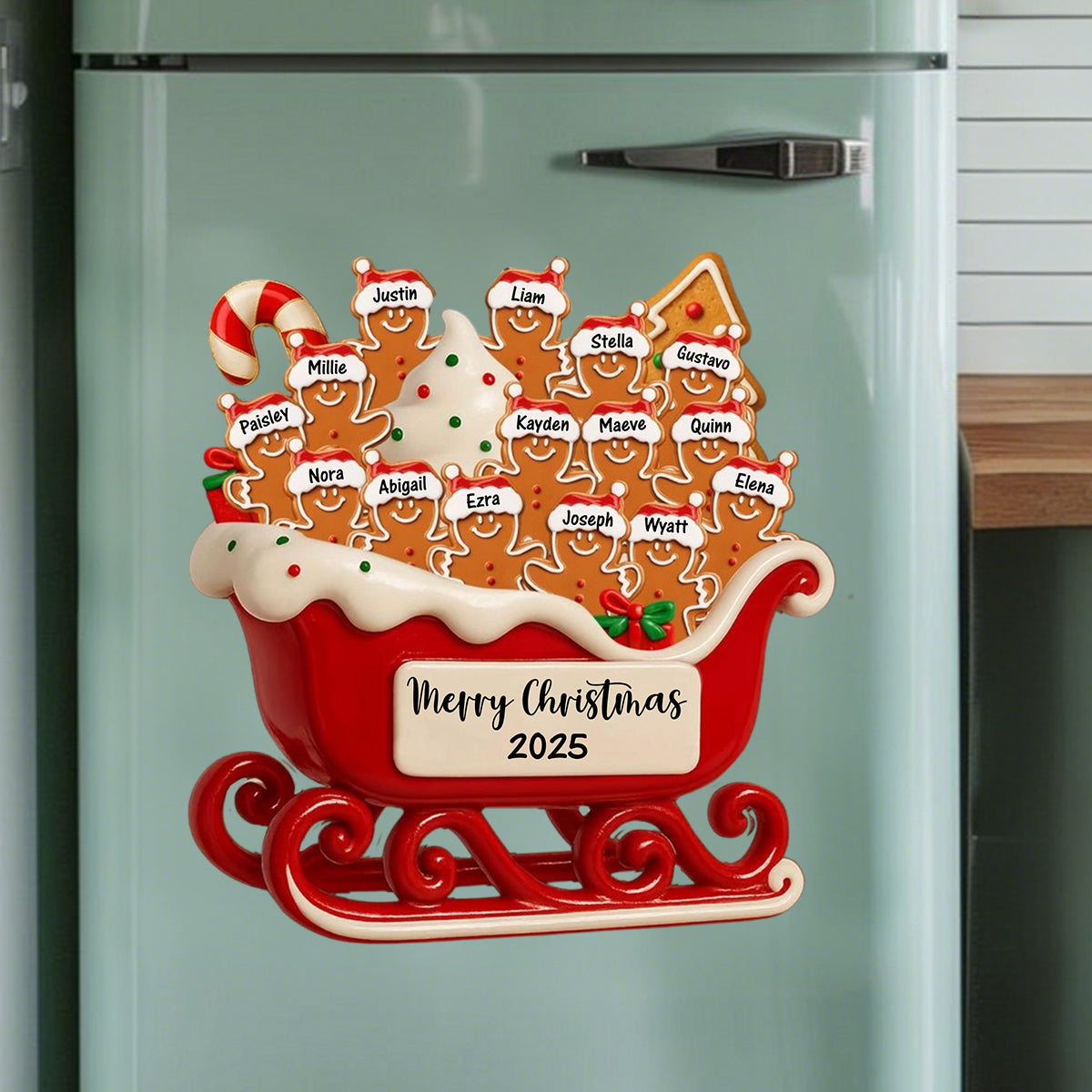 Merry Christmas Family Cookie Sleigh Decal, Personalized Custom Decal, Gift For Families