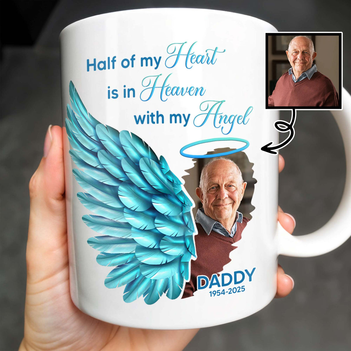 Half Of My Heart In Heaven With My Angel Wings, Personalized Custom Coffee Mug