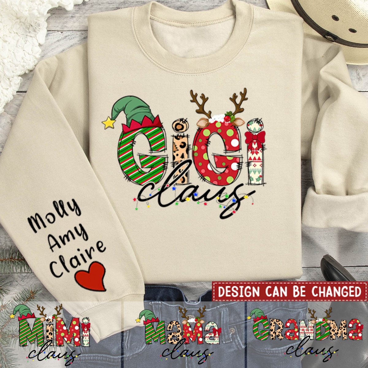 Nana Claus Christmas Personalized Sweatshirt Sleeve Custom Name