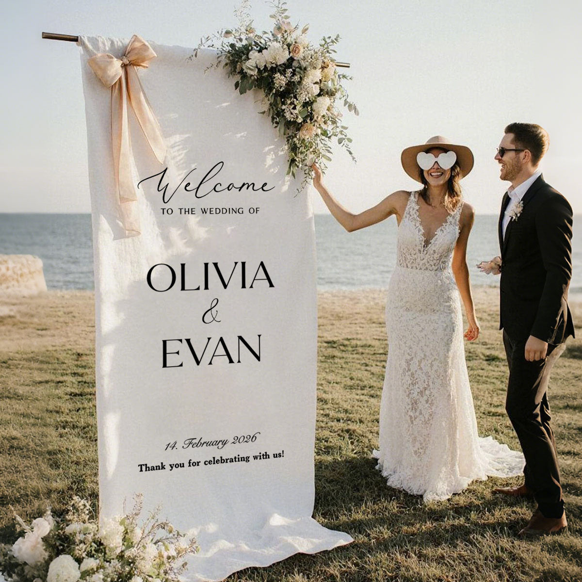 Custom Wedding Welcome Sign | Personalized Fabric Banner for Ceremony or Reception Entrance | Engagement Party Sign