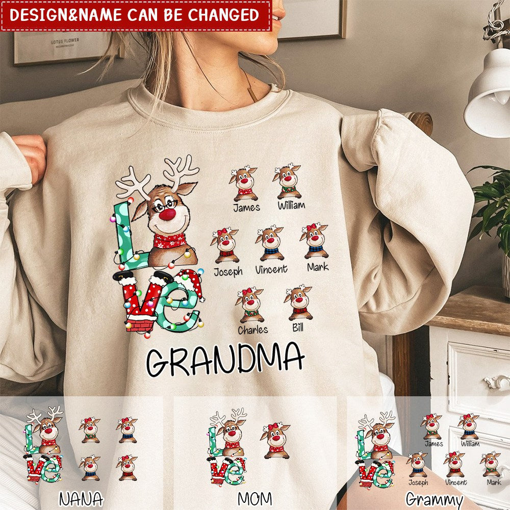 Personalized Sweatshirt-Christmas Gift For Grandma Reindeer - Custom Appearance And Name