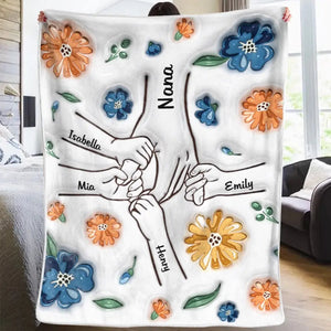 Personalized Hand in Hand Flower Blanket Gift For Mom, Grandma