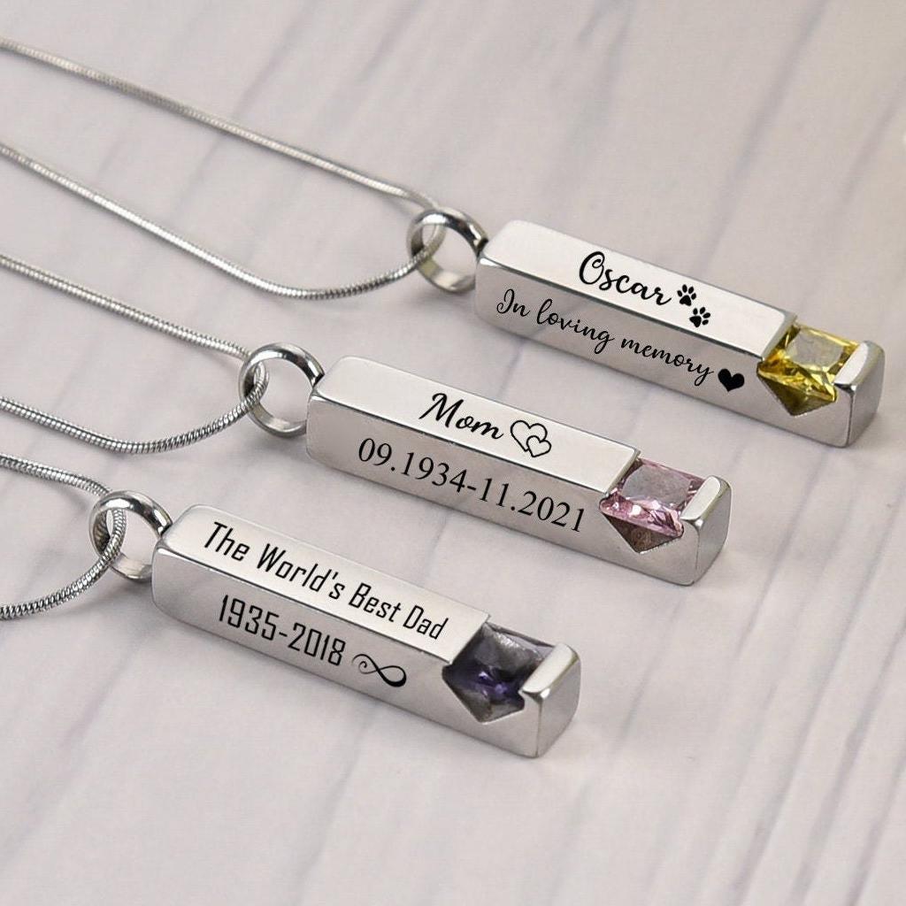 Personalized Birthstone Memorial Urn Necklace Two Sides Text