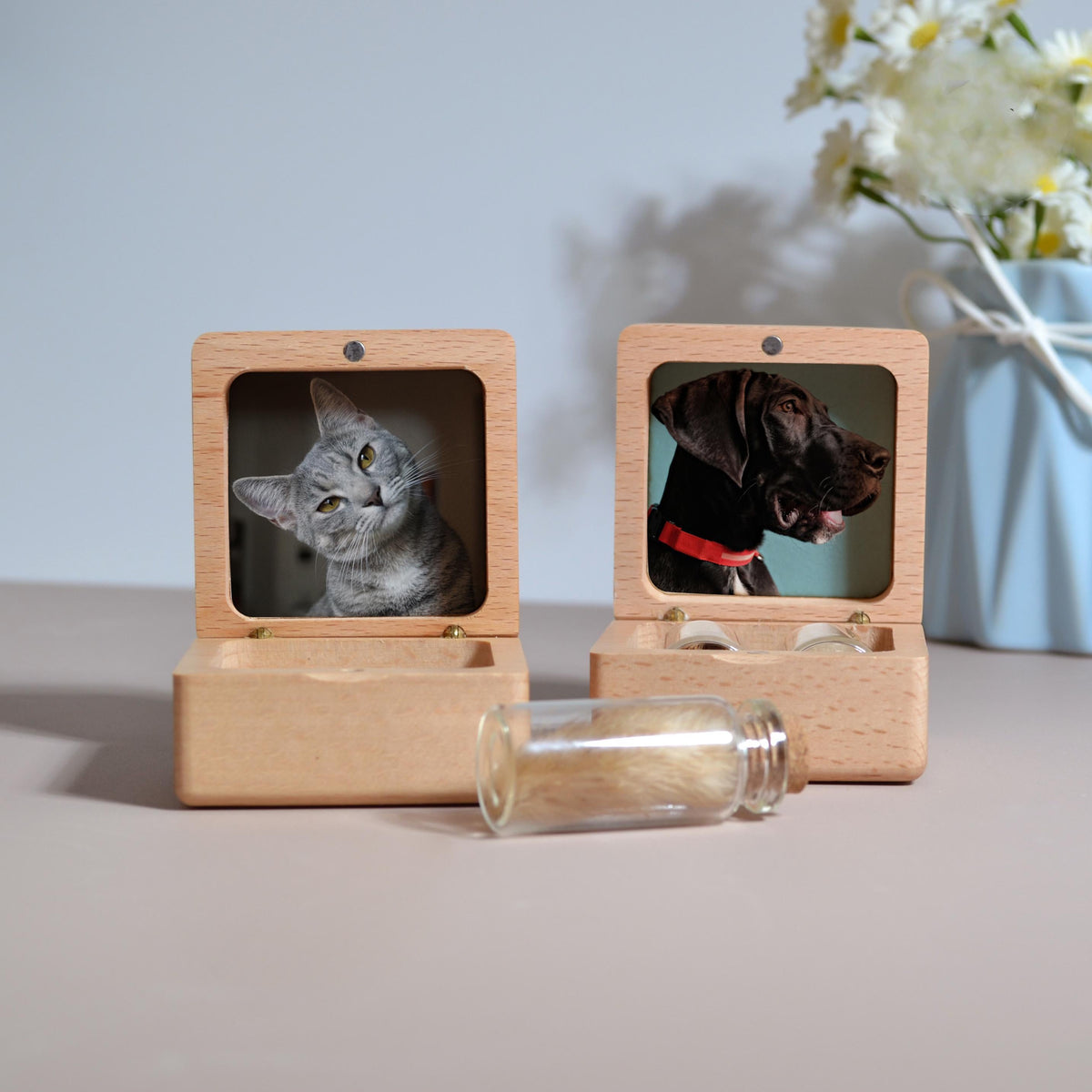 Custom Wooden Pet fur Keepsake Personalized Wooden Pet Ashes Box Pet Loss Gifts