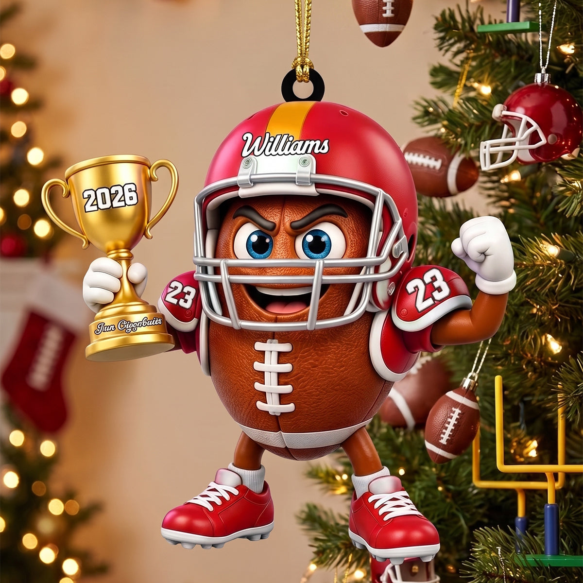Personalized Cute American Football Mascot Acrylic Hanging Ornament | Unique Gift For Football Fans