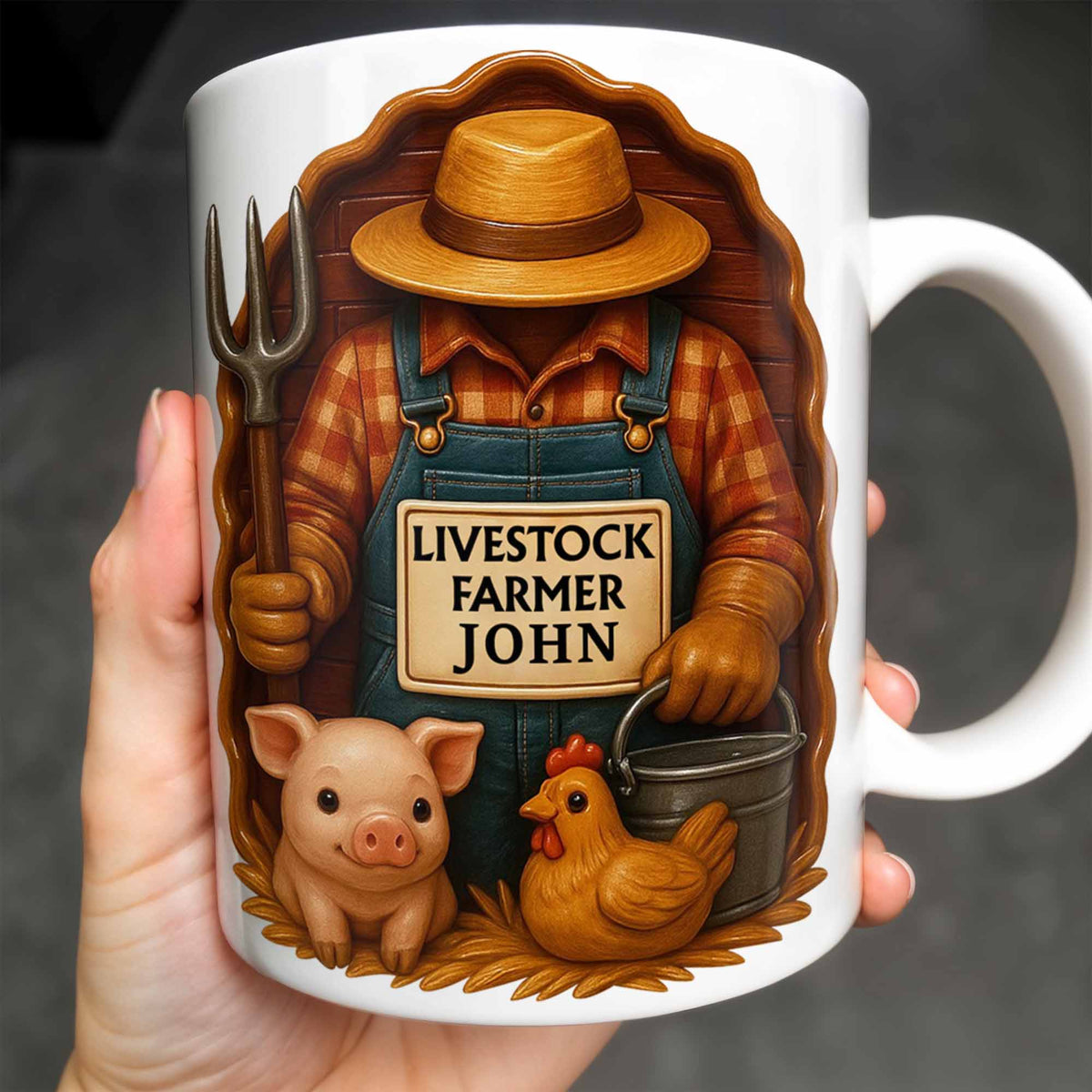 Livestock Farmer With Pig And Chicken, Personalized Custom Coffee Mug, Gift For Farmers