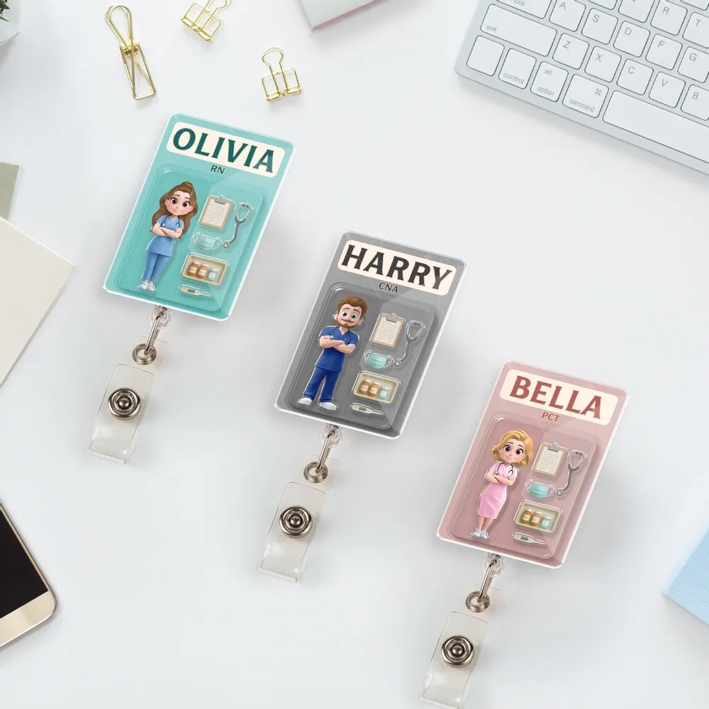 Personalized Cartoon Character Acrylic Badge Reel Gift For Nurses and Healthcare Workers