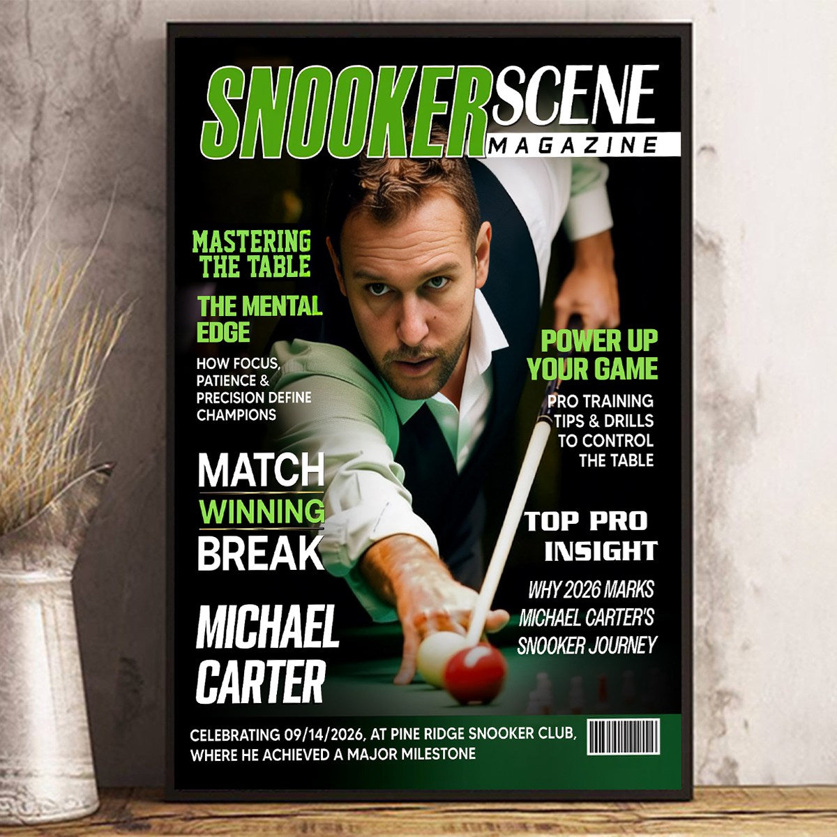 Billiards Lover Magazine Cover Canvas, Personalized Snooker Player Photo, Custom Snooker Achievement Gift, Billiards Lover Gift