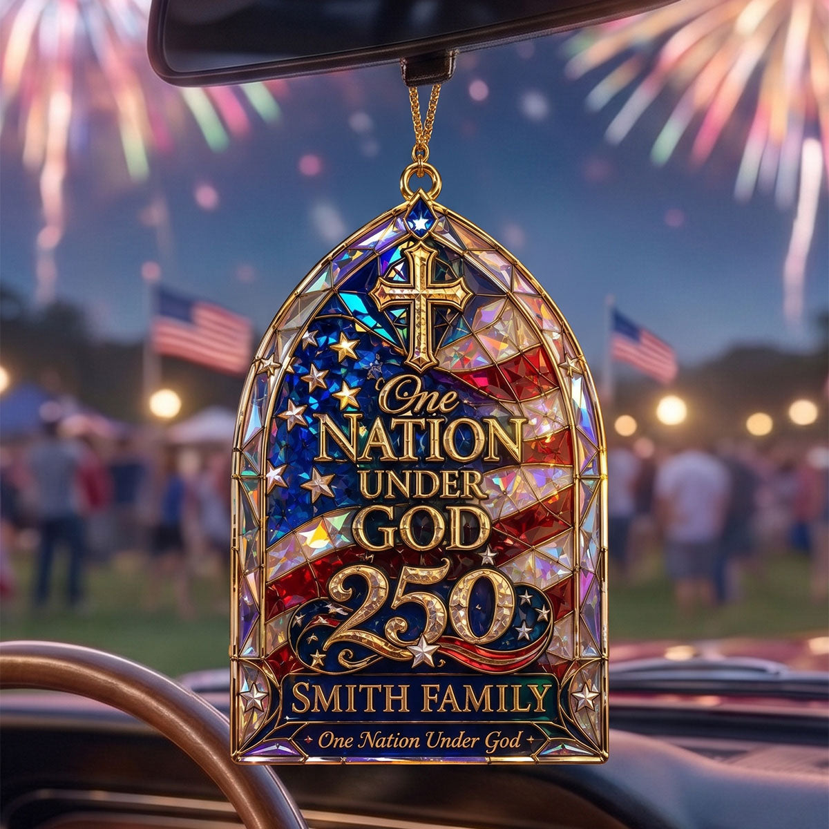 "One Nation Under God" Custom Shape Acrylic Ornament – Hologram America 250th Faith Design | Personalized Patriotic Family Gift