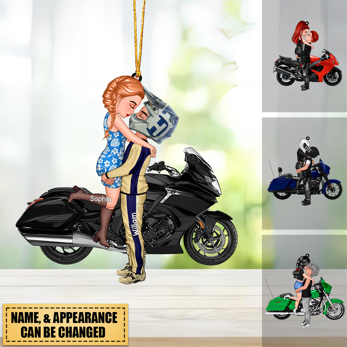 Kissing Doll Motorcycle Couple - Personalized Acrylic Ornament - Gifts For Boyfriend Girlfriend