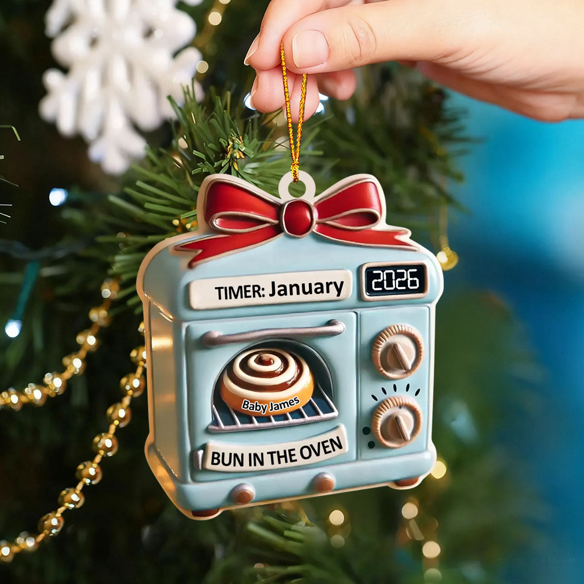 Christmas Expecting Baby Bun In Oven - Personalized Acrylic Ornament, Mom To Be Ornament, New Baby Gift