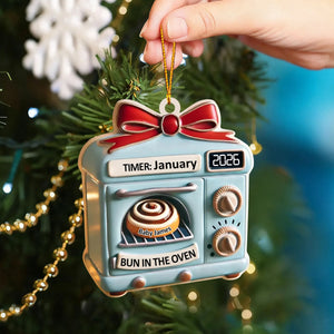 Christmas Expecting Baby Bun In Oven - Personalized Acrylic Ornament, Mom To Be Ornament, New Baby Gift