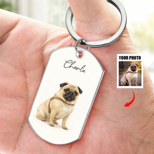 Custom Watercolor Photo Forever My Furry Angel - Memorial Personalized Keychain - Sympathy Gift For Pet Owners, Pet Lovers