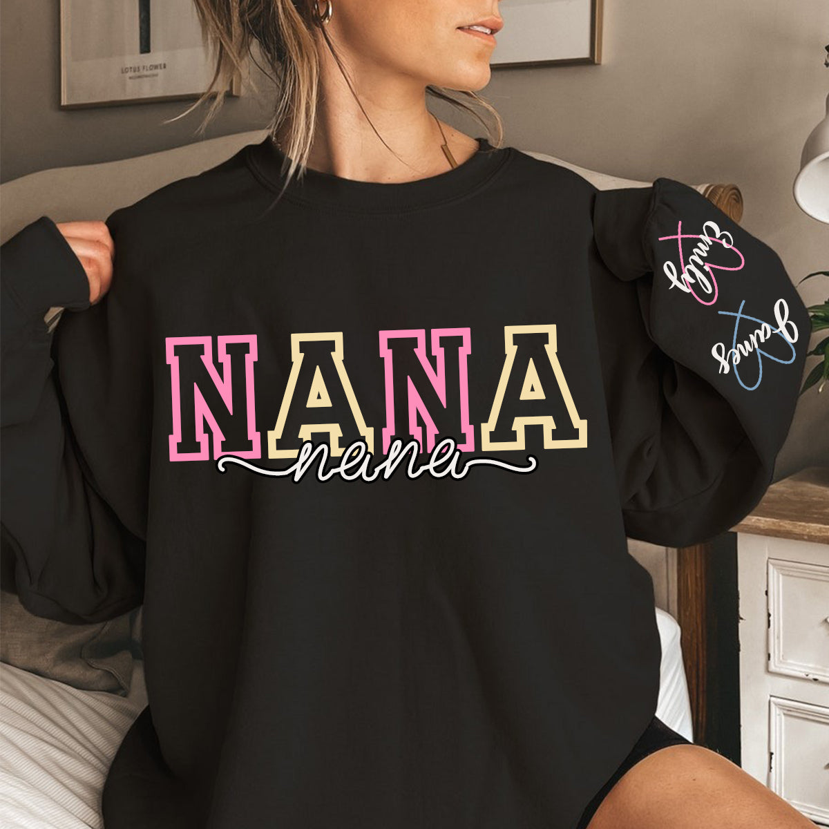 Personalized Grandma Name Sweatshirt, Warm Gift for Grandma And Grandchild