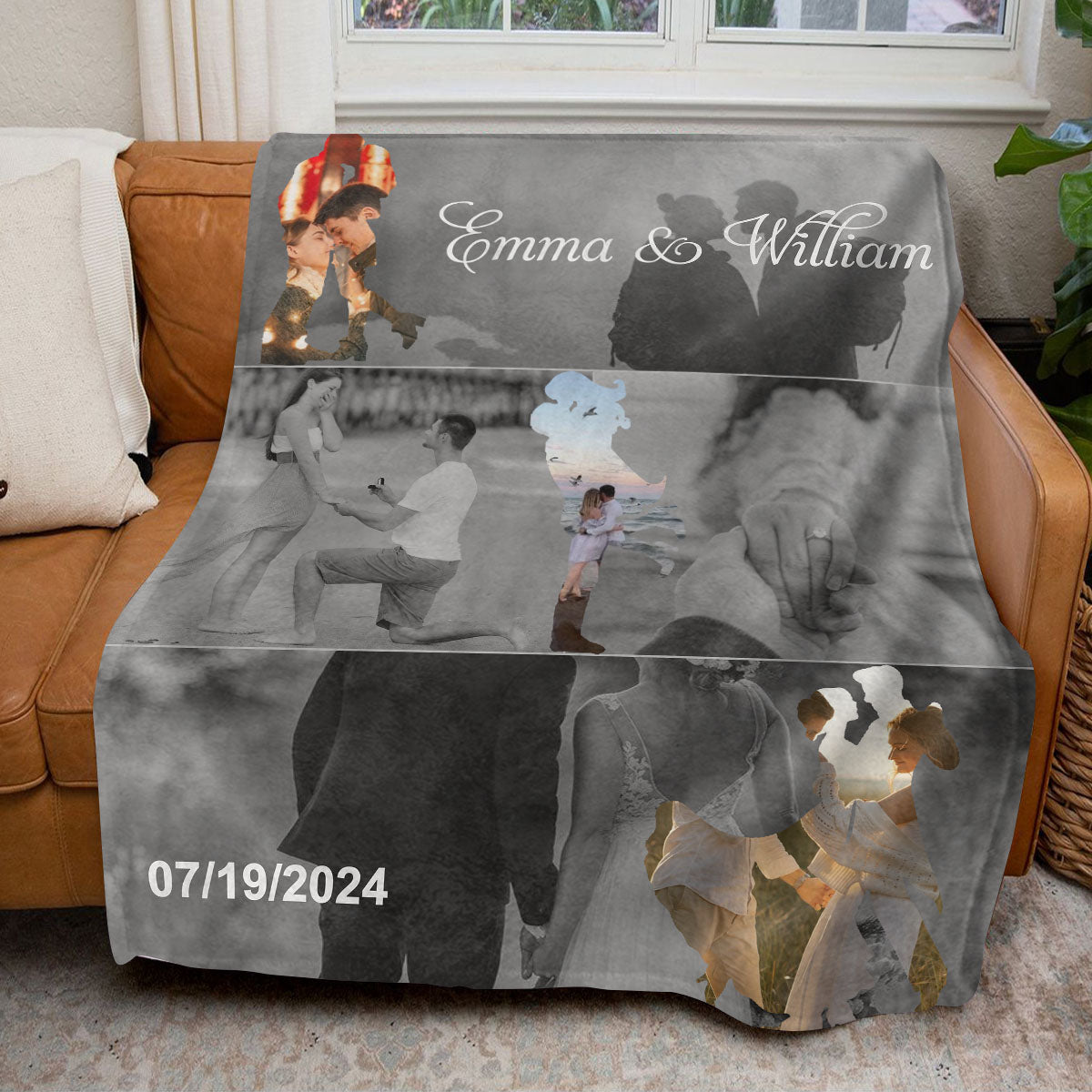 Met - Engaged - Married - Custom Photo Collage Blanket Personalized Couple Anniversary Wedding Gift