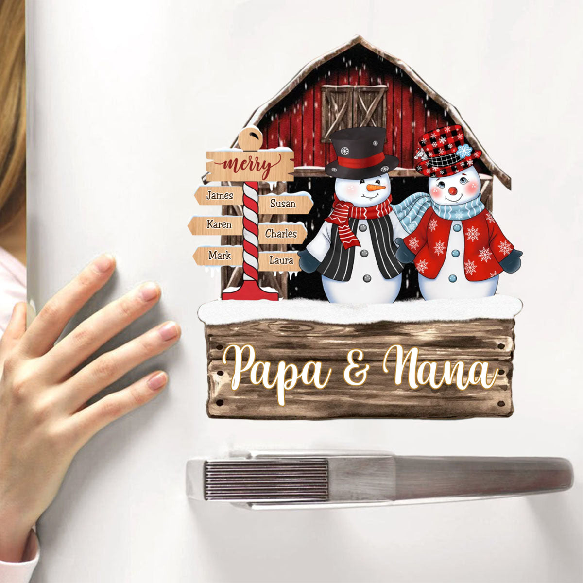 Personalized Red Barn Christmas Family Grandma Grandpa Snowman Sign Decal